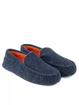 Totes Isotoner Isotoner Isotoner Felt Moccasin Slippers with Contrast Lining & Sock - Navy, Size 11, Men