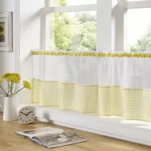 Alan Symonds - Gingham Ready Made Slot Top Voile Cafe Curtain Panel (59 x 24, Yellow) - Yellow