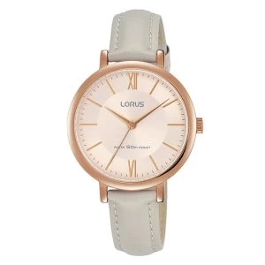 Lorus RG264MX9 Ladies Elegant Beige Leather Strap Watch with Rose Gold Plated Case