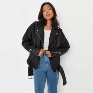 Missguided Belted Faux Leather Biker - Black
