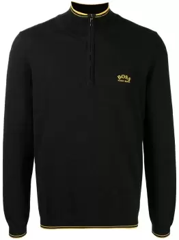 BOSS Zip Neck Logo Sweater Black