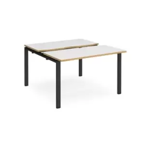 Bench Desk 2 Person Rectangular Desks 1200mm With Sliding Tops White/Oak Tops With Black Frames 1200mm Depth Adapt
