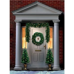 Premier Pair of Pre-Lit Christmas Trees with Wreath and Garland
