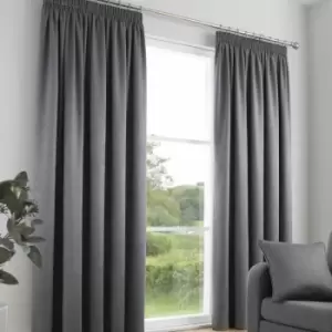 Fusion Galaxy Plain Dyed Triple Woven Thermal Pencil Pleat Lined Curtains, Charcoal, 90 x 72 Inch