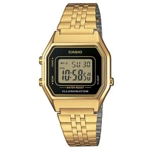 Casio LA680WEGA-1ER Ladies Gold Plated Digital Watch with Black Case & Black Dial