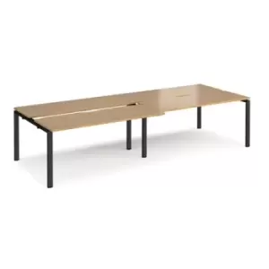 Bench Desk 4 Person Rectangular Desks 3200mm With Sliding Tops Oak Tops With Black Frames 1200mm Depth Adapt