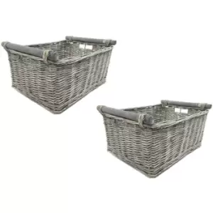 SET OF 2 Kitchen Log Fireplace Wicker Storage Basket With Handles Xmas Empty Hamper Basket [Grey,Set of 2 Medium 38x30x18cm]