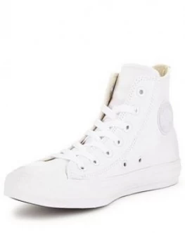Converse Chuck Taylor All Star Leather Hi-Tops, White/White, Size 3, Women