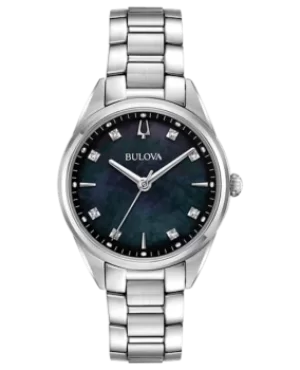 Bulova Sutton Black Mother of Pearl Dial Steel Womens Watch 96P198 96P198