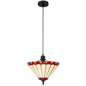 1 Light Uplighter Ceiling Pendant E27 With 30cm Tiffany Shade, Red, Crystal, Black - Luminosa Lighting