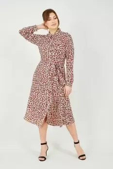 Red Leopard Print Long Sleeve Shirt Dress