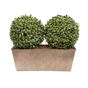 Greenbrokers Artificial Topiary Double Ball Aglaia Boxwood In Rustic Slanted Tin Window Box 35Cm/14In