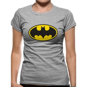 Batman - Logo Womens Medium Fitted T-Shirt - Grey