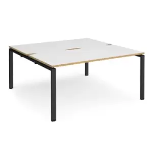 Bench Desk 2 Person Rectangular Desks 1600mm With Sliding Tops White/Oak Tops With Black Frames 1200mm Depth Adapt