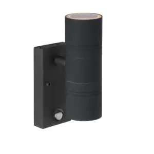 Arne-Led Modern Up Down Wall Spotlight Outdoor, PIR Sensor - Ø6,3cm - LED - GU10 - 2x5W 2700K - IP44 - Black