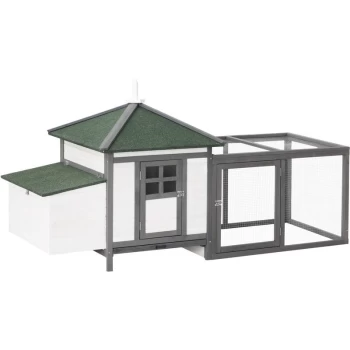 Pawhut - Chicken Coop with Run Hen House Poultry Coops Cages Pen Outdoor Backyard with Nesting Box 196 x 76 x 97cm Grey