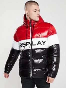 Replay Colour Block Padded Jacket - Red/White/Black
