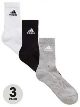 adidas Cushion Crew Socks (3 Pack) - Black/White/Grey, Multi, Size 6.5-8, Men