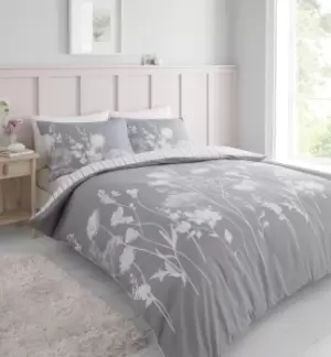 Catherine Lansfield Meadowsweet Floral Pink Duvet Cover and Pillowcase Set Pink/Grey