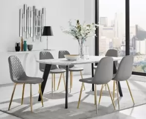 Andria Marble Effect Dining Table With Black Legs & 6 Corona Gold Leg Chairs