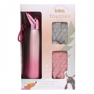 Totes Totes Bottle and Yoga Sock Set - Pink/Grey