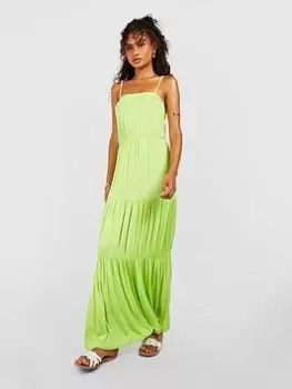 Boohoo Strappy Tiered Maxi Dress - Lime, Green, Size 10, Women