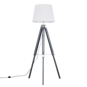 Clipper Grey and Chrome Tripod Floor Lamp with White Aspen Shade