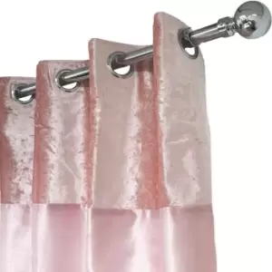 Sienna Crushed Velvet Band Curtains Pair Eyelet Faux Silk Fully Lined Ring Top Manhattan Blush Pink 46" Wide X 90" Drop