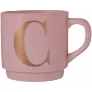 Pink C Letter Mug Ceramic Coffee Mug Tea Cup Modern Cappuccino Cups With Pink Finish And Curved Handle 450 ML w13 x d9 x h9cm - Premier Housewares
