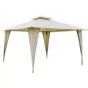 Outsunny 3.5x3.5m Side-Less Outdoor Canopy Gazebo 2-Tier Roof Steel Frame Beige