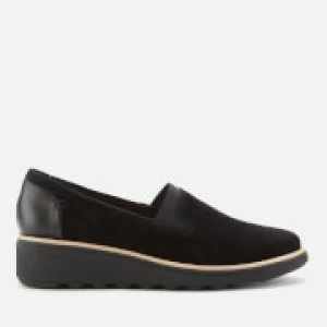 Clarks Womens Sharon Dolly Suede Wedged Loafers - Black - UK 8