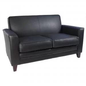 Teknik Office Newport Black Leather Faced Reception 2 Seater Sofa With