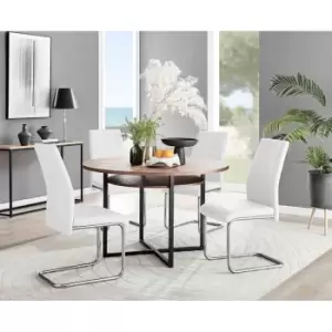Furniture Box Adley Brown Wood Storage Dining Table and 4 White Lorenzo Chairs