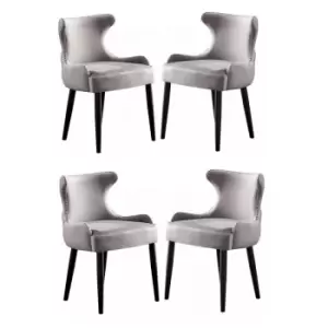 Oxford LUX Velvet Upholstered Dining Chairs Set of 4 - Light Grey - Light Grey