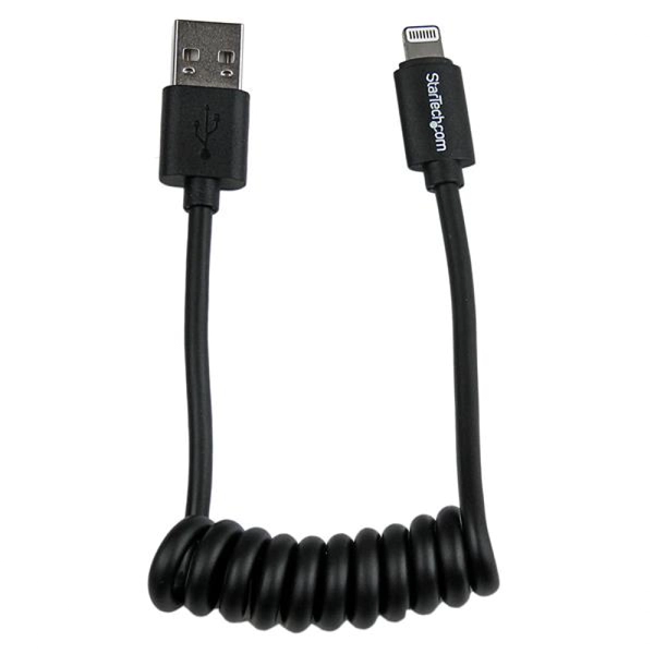 StarTech 0.3m 1ft Coiled Apple 8 Pin Lightning to USB Cable Black PC