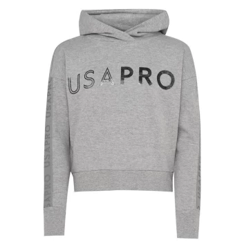 USA Pro Logo Cropped Hoodie - Grey Marl