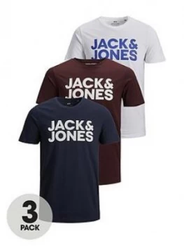 Jack & Jones 3 Pack Corp T-Shirt - Multi, Size 2XL, Men