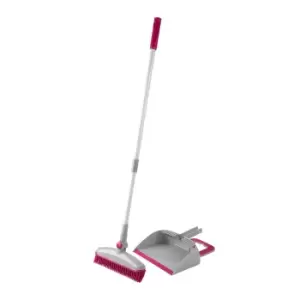 Kleeneze Rubber Head Dustpan and Brush with Telescopic Handle - Grey/Pink