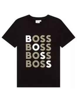 BOSS Boys Multi Logo Short Sleeve T-Shirt - Black, Size 14 Years