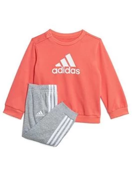 Boys, adidas Infants Badge Of Sport Crew & Pant Set, Pink/Grey, Size 12-18 Months