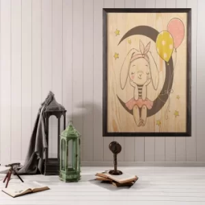 Cute Bunny Multicolor Decorative Framed Wooden Painting