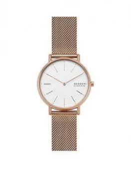 Skagen Silver and Rose Gold Detail Dial Rose Gold Stainless Steel Mesh Strap Ladies Watch, One Colour, Women