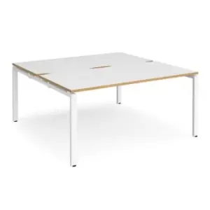 Bench Desk 2 Person Starter Rectangular Desks 1600mm White/Oak Tops With White Frames 1600mm Depth Adapt