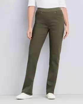Cotton Traders Womens Premium Pull-On Twill Straight Leg Jeans in Green