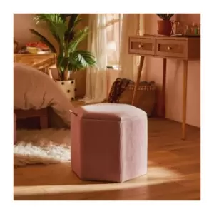 BTFY Storage Stool Ottoman Pouffe Vintage Footstool in Pink Corduroy Fabric Hexagonal Cord Upholstered Decorative Seat For Dressing Room, Living