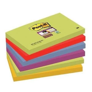 Post-It Super Sticky 76 x 127mm Re-positional Note Pads Assorted Colours 6 x 90 Sheets - Marrakesh Collection