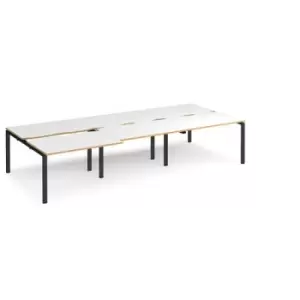 Bench Desk 6 Person Rectangular Desks 3600mm With Sliding Tops White/Oak Tops With Black Frames 1600mm Depth Adapt