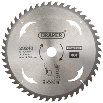 28243 TCT Construction Circular Saw Blade 305 x 30mm 48T - Draper