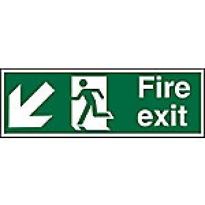 Fire Exit Sign Down Left Arrow Aluminium 15 x 45 cm