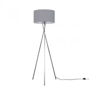 Camden Chrome Tripod Floor Lamp with XL Dark Grey Reni Shade
